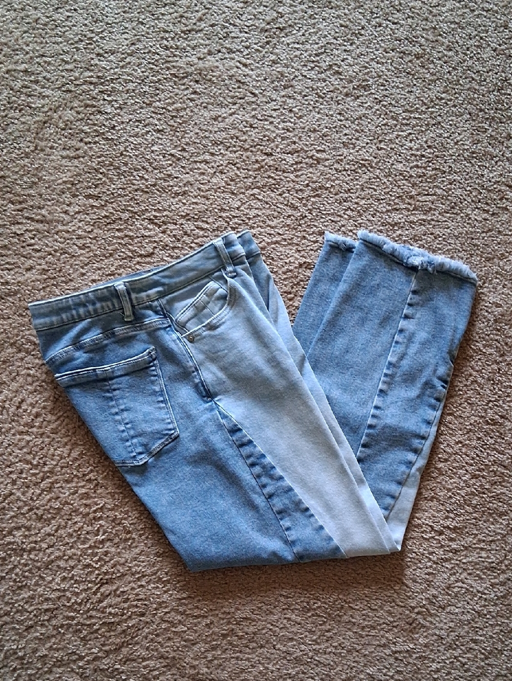 Democracy Absolution Two-Tone Light Blue Ankle Jeans with Frayed Hem